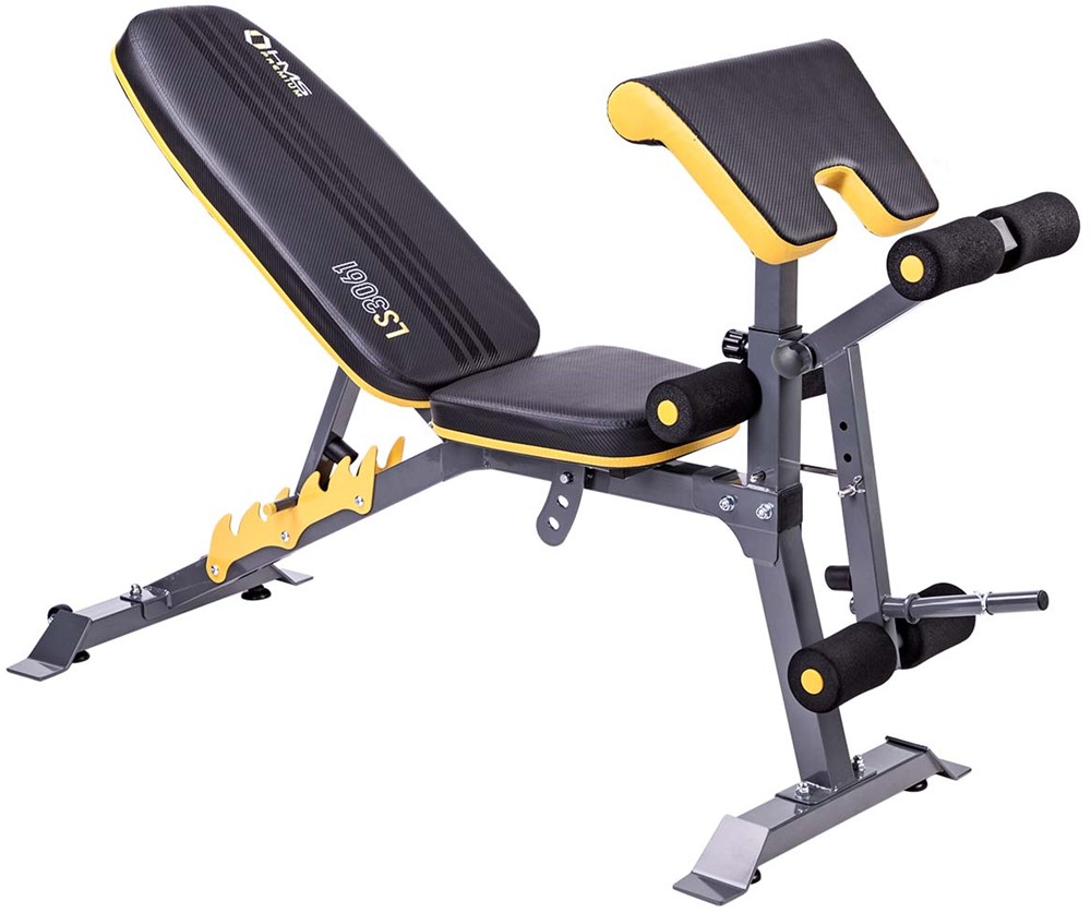 HMS Premium Trainingsbank met Preacher Curl - Zwart/Geel