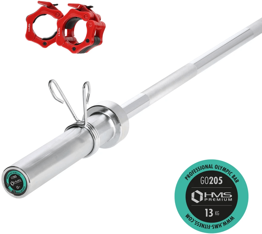 HMS Premium Olympische Halterstang met Lock Jaw Collars en Veerclipsluiting - 50 mm - 150 cm