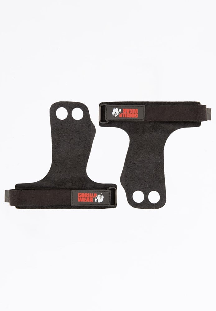 Gorilla Wear 2-Hole Leren Lifting Grips - Zwart - M