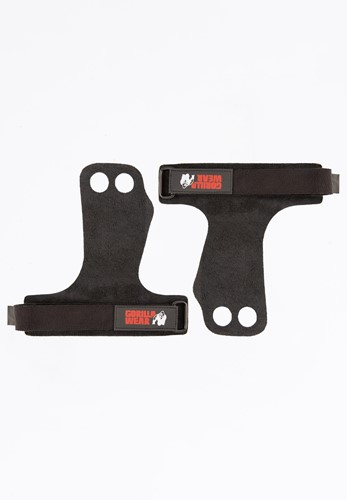 Gorilla Wear 2-Hole Leren Lifting Grips - Zwart