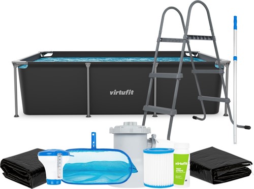 VirtuFit Rechthoekig Zwembad - 260 x 180 x 66 cm - Antraciet - Compleet Pakket
