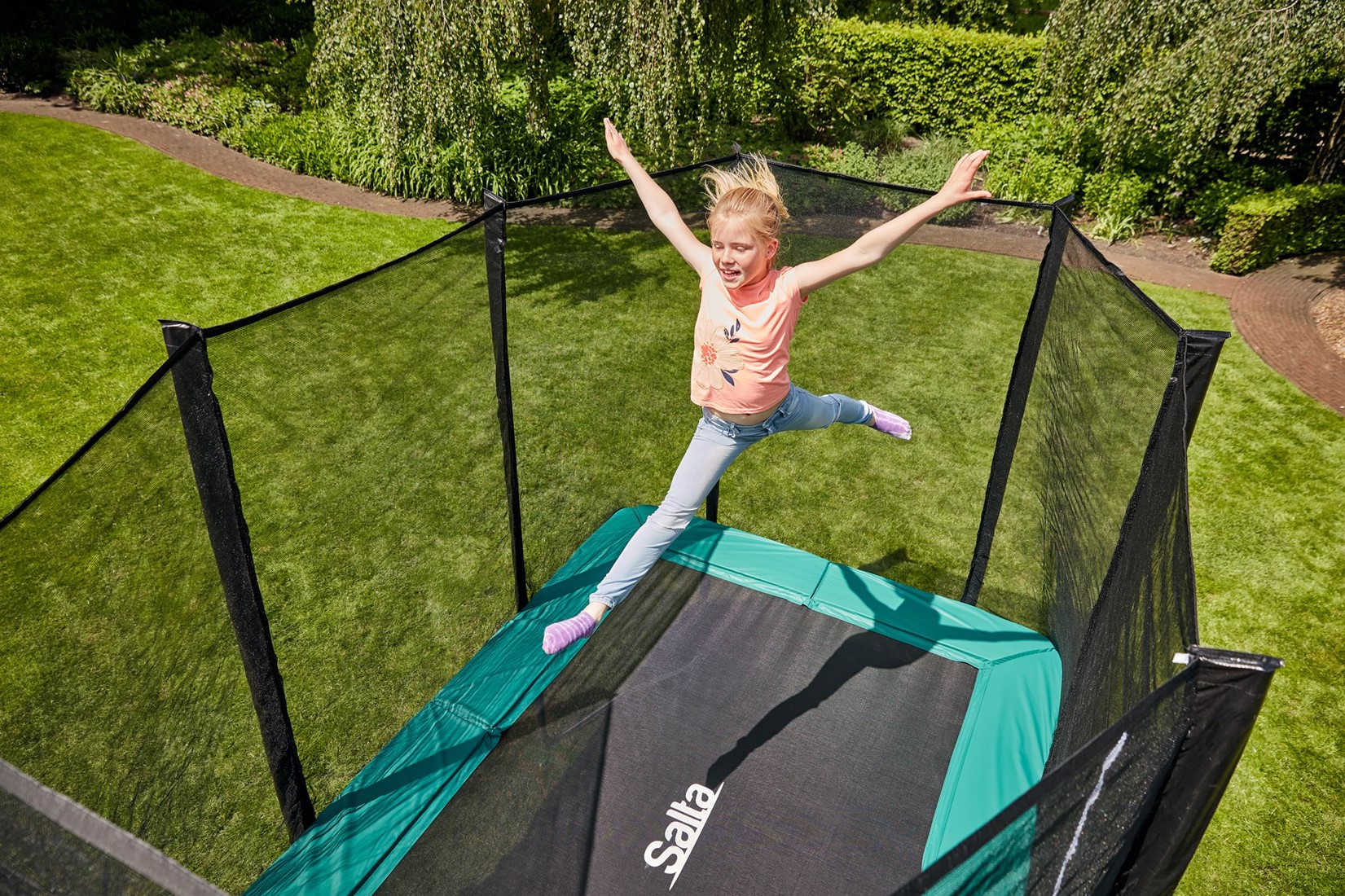 Dapper Oriëntatiepunt ader Salta Combo Trampoline met Veiligheidsnet - 244 x 396 cm - Groen |  Fitnessapparaat.nl