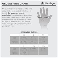 Harbinger fitnesshandschoenen size chart