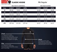 Gorilla Wear Classic Hoodie - Zwart - Maattabel