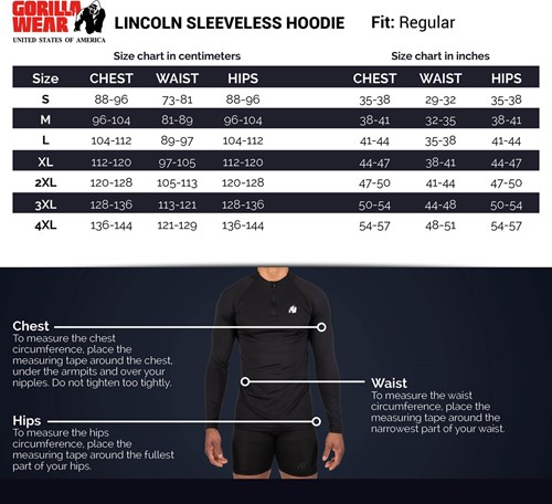 Gorilla Wear Lincoln Mouwloze Hoodie - Maattabel