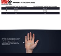 Gorilla Wear Womens Fitness Gloves - Fitness Handschoenen - Maattabel