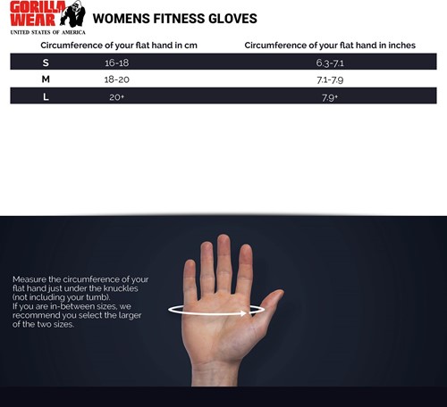 Gorilla Wear Womens Fitness Gloves - Fitness Handschoenen - Maattabel