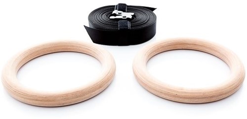 Muscle Power Houten Crossfit Ringen / Turnringen Set - Inclusief Straps
