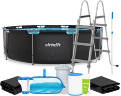VirtuFit Zwembad Rond Ø366 x 100 cm - Antraciet - Compleet Pakket