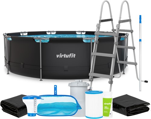 VirtuFit Zwembad Rond Ø366 x 100 cm - Antraciet - Compleet Pakket
