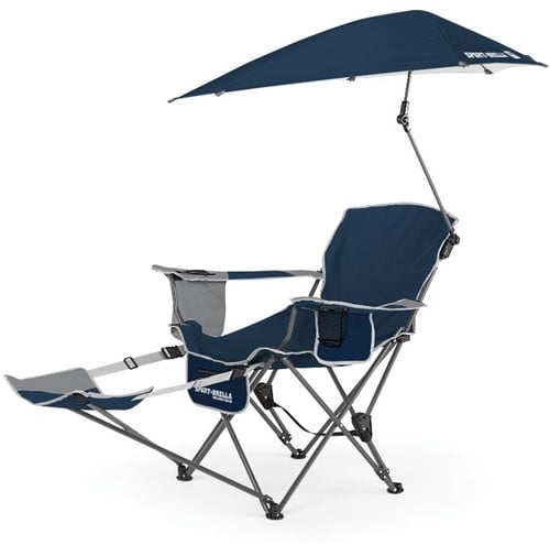 Sport-Brella Verstelbare Campingstoel - Visstoel - Strandstoel met Parasol - Blauw