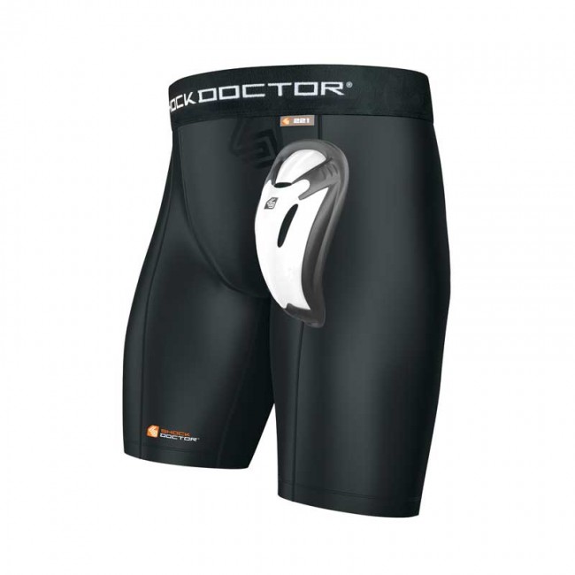 Shock Doctor Core Compresion Short Met Bioflex Kruisbescherming Zwart 164 Junior shock doctor kopen in de aanbieding