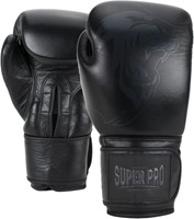 Super Pro Combat Gear Legend Lederen (Kick)Bokshandschoenen - Zwart - 14 oz