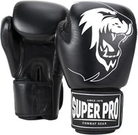 Super Pro Combat Gear Warrior Lederen (Kick)Bokshandschoenen - Zwart/Wit - 16 oz