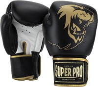 Super Pro Combat Gear Warrior SE Lederen (Kick)Bokshandschoenen - Zwart/Goud/Wit