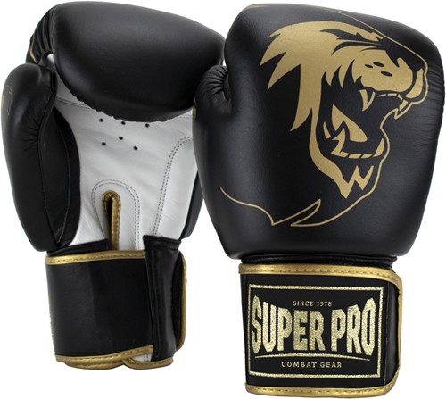 Super Pro Combat Gear Warrior SE Lederen (Kick)Bokshandschoenen - Zwart/Goud/Wit