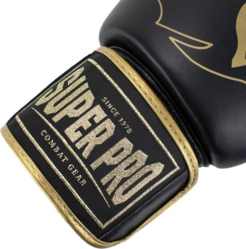 Super Pro Combat Gear Warrior SE Lederen (Kick)Bokshandschoenen - Zwart/Goud/Wit