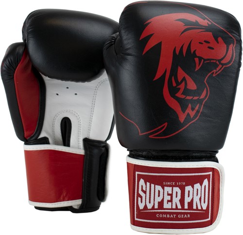 Super Pro Combat Gear Warrior SE Lederen (Kick)Bokshandschoenen - Zwart/Rood/Wit