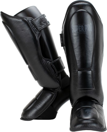 Super Pro Combat Gear Guardian Lederen Scheenbeschermers - Zwart