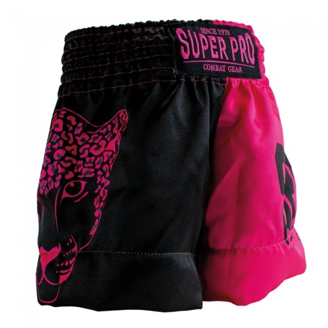 Super Pro Leopard Kids (Thai) Boxing Shorts - Zwart/Roze - 152