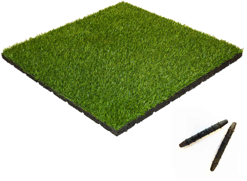 Rubber Tegel met Kunstgras Toplaag - met Pen-en-Gat systeem - 50 x 50 x 5,5 cm