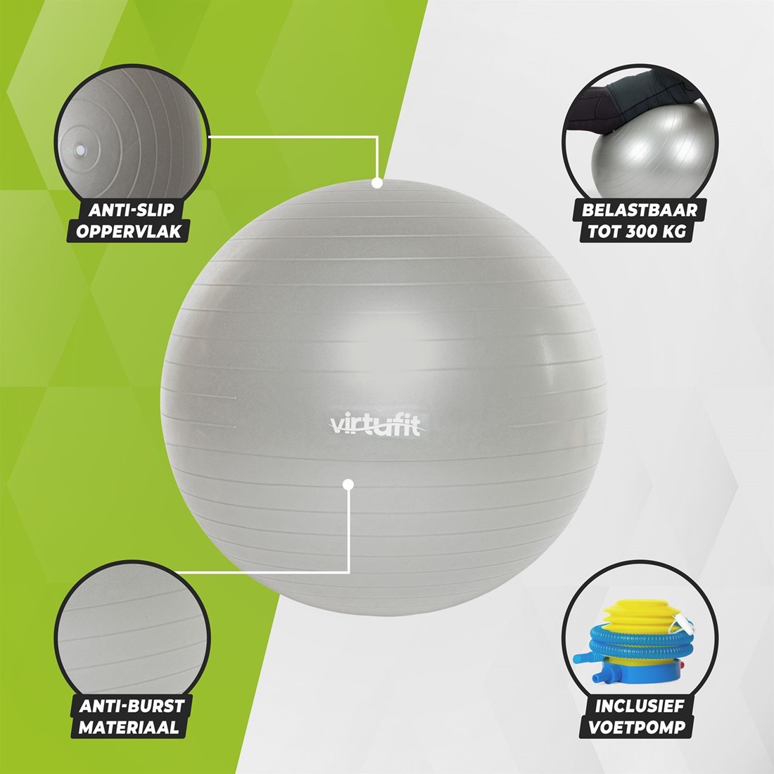 Dakraam onder bestellen VirtuFit Anti-Burst Fitnessbal Pro - Gymbal - Swiss Ball - met Pomp - Grijs  - 45 cm | Fitnessapparaat.nl