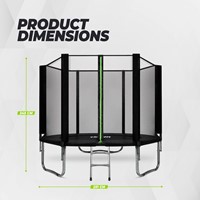 Overzicht van de product afmetingen van de VirtuFit trampoline met een diameter van 251 cm en een totale hoogte van 245 cm.