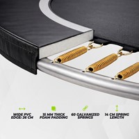 Detailopname van de VirtuFit Trampoline 305 cm met een brede PVC rand 15 mm dikke foam padding en 60 verzinkte veren voor veilig springplezier.