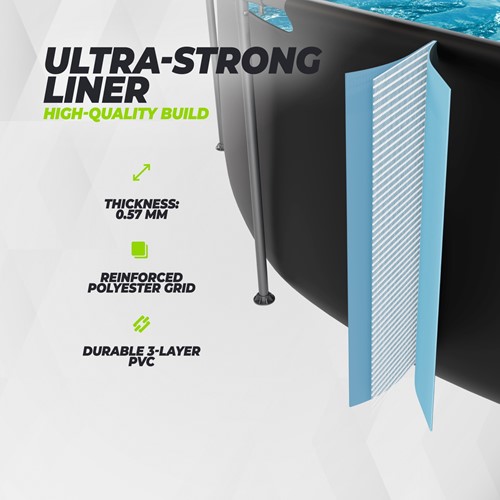 Detailopname van de ultra sterke liner van het VirtuFit Zwembad bestaande uit 3-laags PVC met een dikte van 0,57 mm.