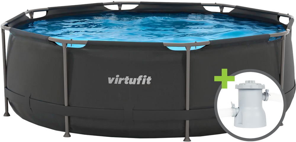 VirtuFit Rond Zwembad -Ø244 x 76 cm - Antraciet - Inclusief Filterpomp