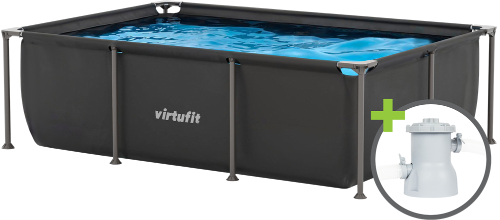 VirtuFit Rechthoekig Zwembad - 260 x 180 x 66 cm - Antraciet - Inclusief Filterpomp
