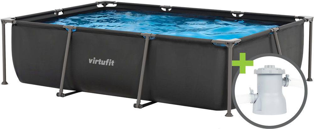 VirtuFit Rechthoekig Zwembad - 300 x 210 x 66 cm - Antraciet - Inclusief Filterpomp