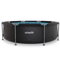 Vooraanzicht van het compacte VirtuFit opzet zwembad in de kleur antraciet met een stevig metalen frame.