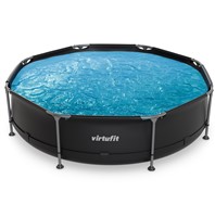 Bovenaanzicht van het gevulde VirtuFit Frame Zwembad Ø 305 cm met helderblauw water.