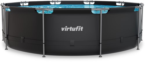 Vooraanzicht van het ronde VirtuFit Frame Zwembad in antraciet tegen een witte achtergrond.