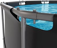 Detailopname van de robuuste frameconstructie en de antracietkleurige liner van het ronde VirtuFit opzet zwembad.