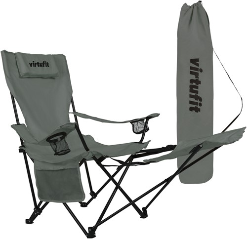 VirtuFit Campingstoel opvouwbaar met voetsteun - Strandstoel - Grijs