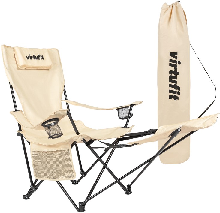 VirtuFit Opvouwbare Camping Stoel met Voetsteun - Strandstoel - Beige