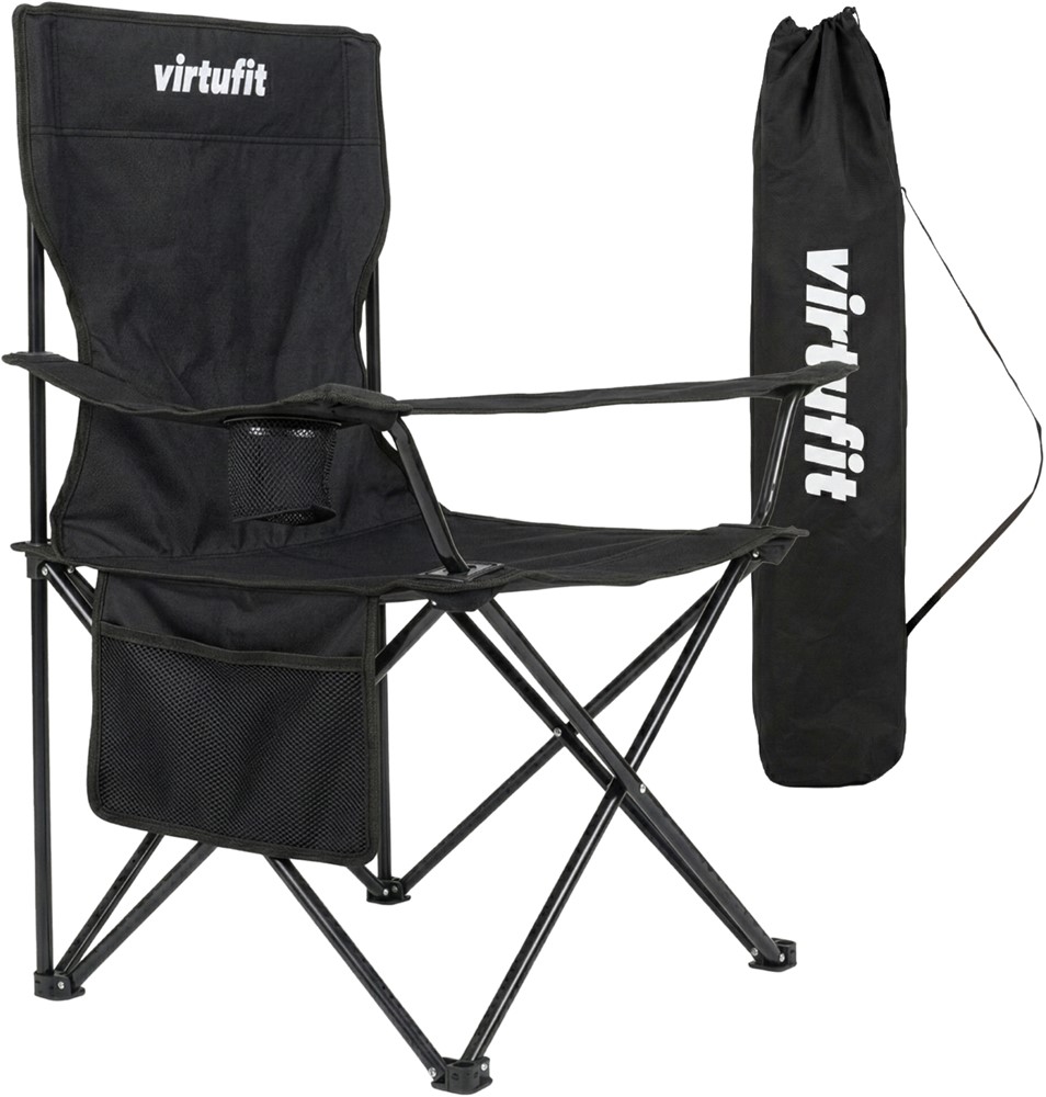 VirtuFit Opvouwbare Camping Stoel - Strandstoel - Zwart