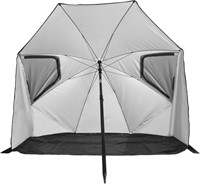 Binnenaanzicht van de VirtuFit Premium Beach Umbrella parasol met grondzeil en ventilatieopeningen.