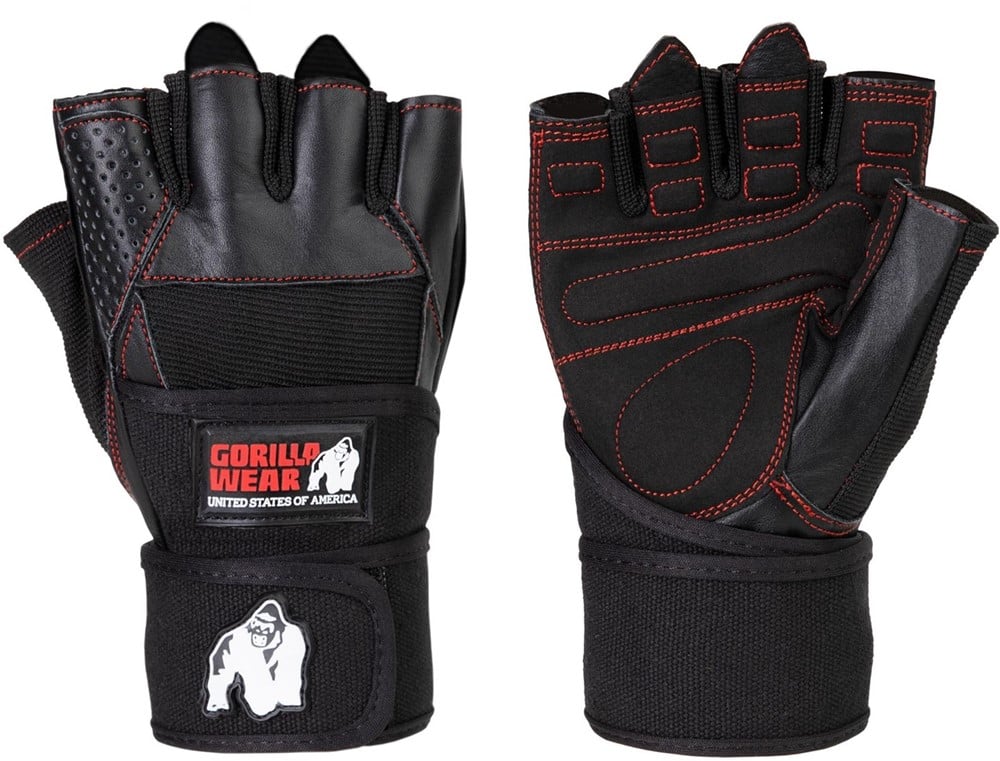 Gorilla Wear Dallas Wrist Wrap Handschoenen - Fitness Handschoenen - Zwart/Rode Stiksels - S